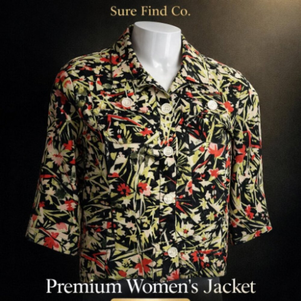 CJ Banks Multicolor Floral Print Linen Lightweight Jacket Oversized Button W SM